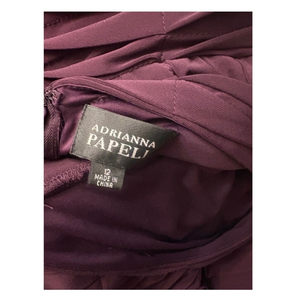 Adrianna Papell Dress Cocktail Ruched Cabernet Pleated V-Neck Elegant 12 - Picture 4 of 4
